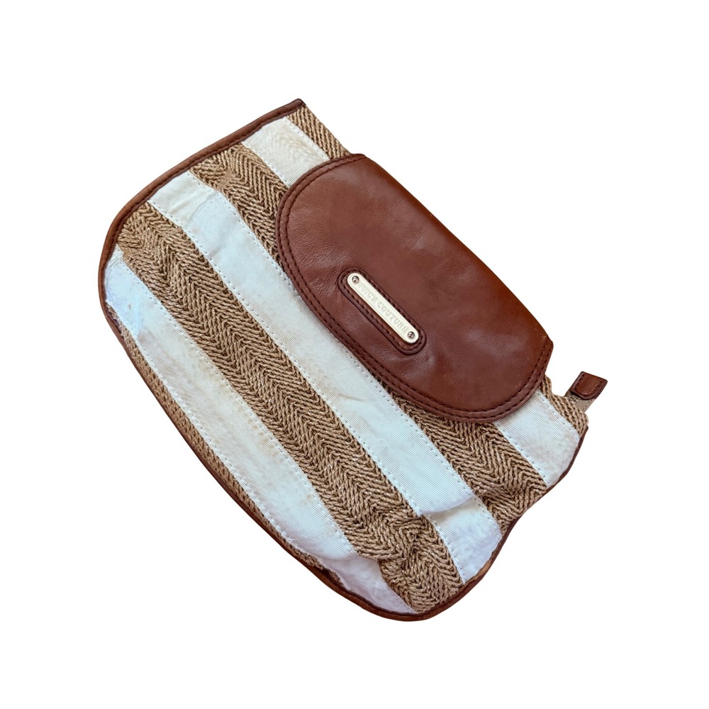 Y2K 2000s Juicy Couture Stripe Clutch Bag Woven Summer Beach Pouch